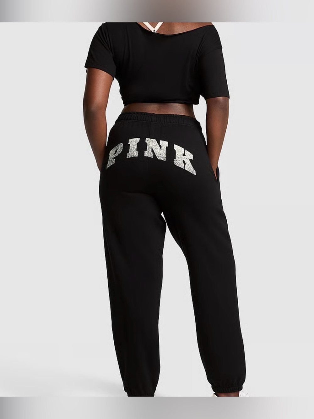 PINK Victoria's Secret Black Sweatpants with Silver Logo